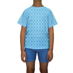 Bright Blue Quatrefoil Pattern Kid s Short Sleeve Swimwear by Zandiepants