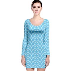 Bright Blue Quatrefoil Pattern Long Sleeve Velvet Bodycon Dress by Zandiepants