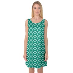 Emerald Green Quatrefoil Pattern Sleeveless Satin Nightdress by Zandiepants