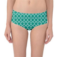 Emerald green quatrefoil pattern Mid-Waist Bikini Bottoms