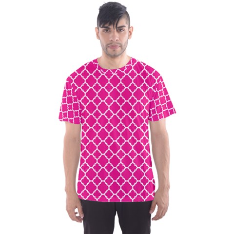 Hot Pink Quatrefoil Pattern Men s Sport Mesh Tee by Zandiepants