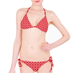 Red White Quatrefoil Classic Pattern Bikini Set by Zandiepants