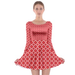 Poppy Red Quatrefoil Pattern Long Sleeve Skater Dress