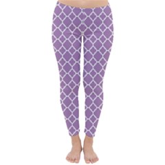 Purple Lilac White Quatrefoil Classic Pattern Winter Leggings 