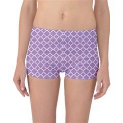 Purple Lilac White Quatrefoil Classic Pattern Reversible Boyleg Bikini Bottoms