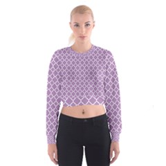 Lilac Purple Quatrefoil Pattern Women s Cropped Sweatshirt by Zandiepants