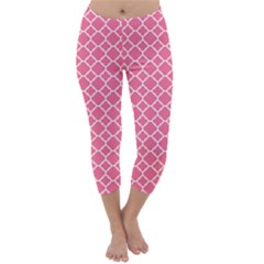Soft Pink Quatrefoil Pattern Capri Winter Leggings 