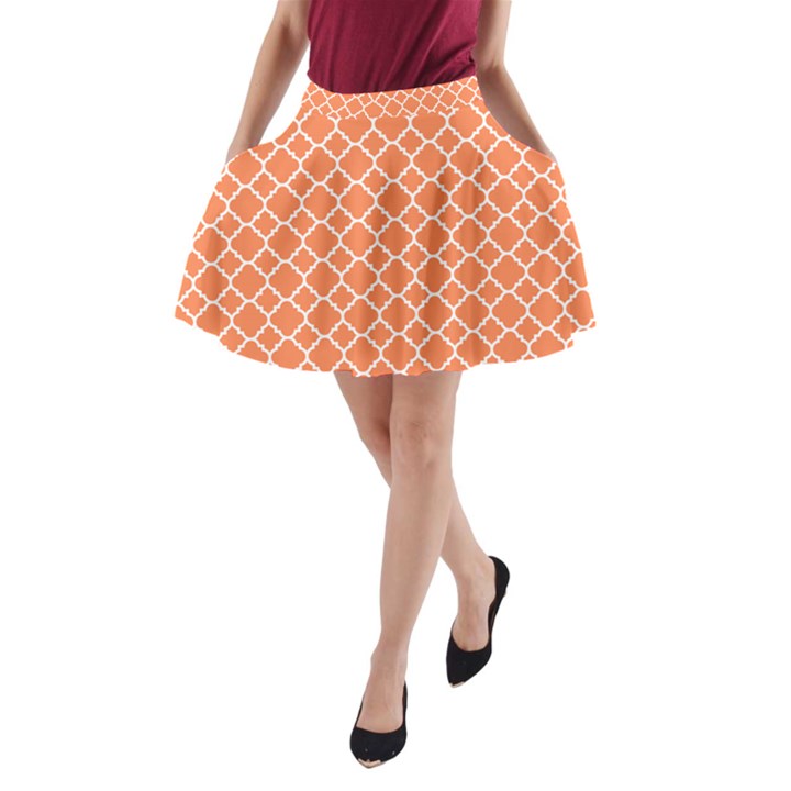 Tangerine orange quatrefoil pattern A-Line Pocket Skirt