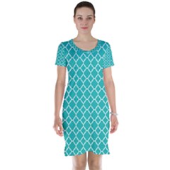 Turquoise Quatrefoil Pattern Short Sleeve Nightdress by Zandiepants