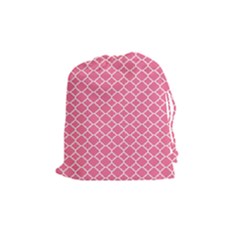 Soft Pink Quatrefoil Pattern Drawstring Pouch (medium) by Zandiepants