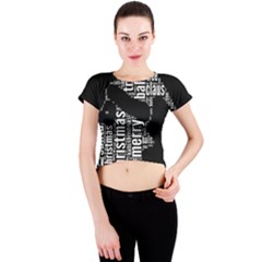 Funny Santa Black And White Typography Crew Neck Crop Top by yoursparklingshop