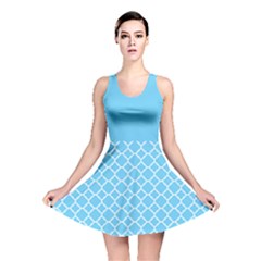 Bright Blue Quatrefoil Pattern Reversible Skater Dress by Zandiepants