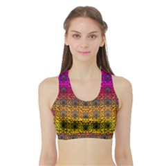 Butterflies Flowers And Panda Bears In Heavy Metal Style Women s Sports Bra With Border by pepitasart