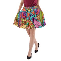 Festive Colorful Ornamental Background A-line Pocket Skirt