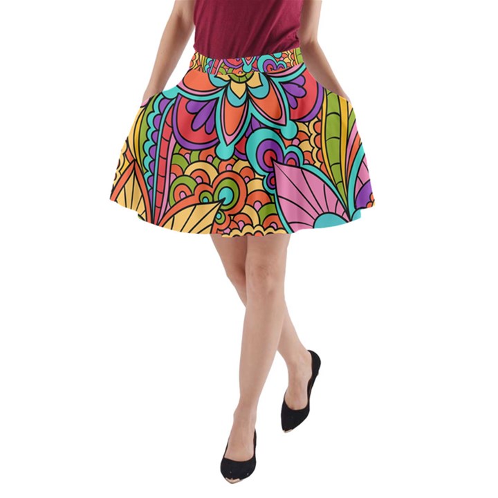 Festive Colorful Ornamental Background A-Line Pocket Skirt