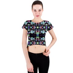 Multicolored Galaxy Pattern Print Crew Neck Crop Top by dflcprintsclothing