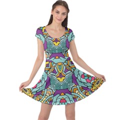 Mariager   Bold Blue,purple And Yellow Flower Design   Cap Sleeve Dresses by Zandiepants