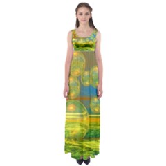 Golden Days, Abstract Yellow Azure Tranquility Empire Waist Maxi Dress by DianeClancy