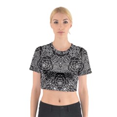 Mariager - Bold Flower Design - Black And White Cotton Crop Top by Zandiepants