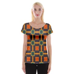 Connected Shapes In Retro Colors                         Women s Cap Sleeve Top by LalyLauraFLM