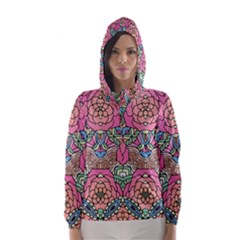 Petals, Carnival, Bold Flower Design Hooded Wind Breaker (women) by Zandiepants