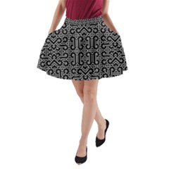 Black And White Ethnic Sharp Geometric  Print A-line Pocket Skirt