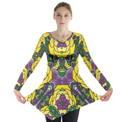 Petals, Mardi Gras, Bold Floral Design Long Sleeve Tunic  by Zandiepants