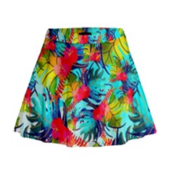 Watercolor Tropical Leaves Pattern Mini Flare Skirt by TastefulDesigns