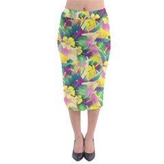 Tropical Flowers And Leaves Background Midi Pencil Skirt by TastefulDesigns