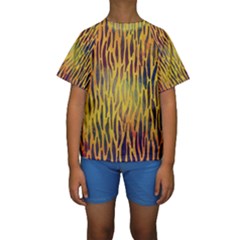 Colored Tiger Texture Background Kid s Short Sleeve Swimwear by TastefulDesigns