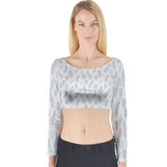 Whimsical Feather Pattern, Dusk Blue Long Sleeve Crop Top by Zandiepants