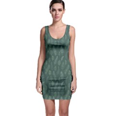 Whimsical Feather Pattern, Forest Green Sleeveless Bodycon Dress by Zandiepants