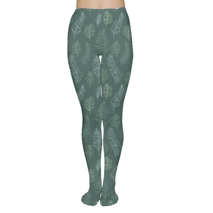 Whimsical Feather Pattern, Forest Green Women s Tights