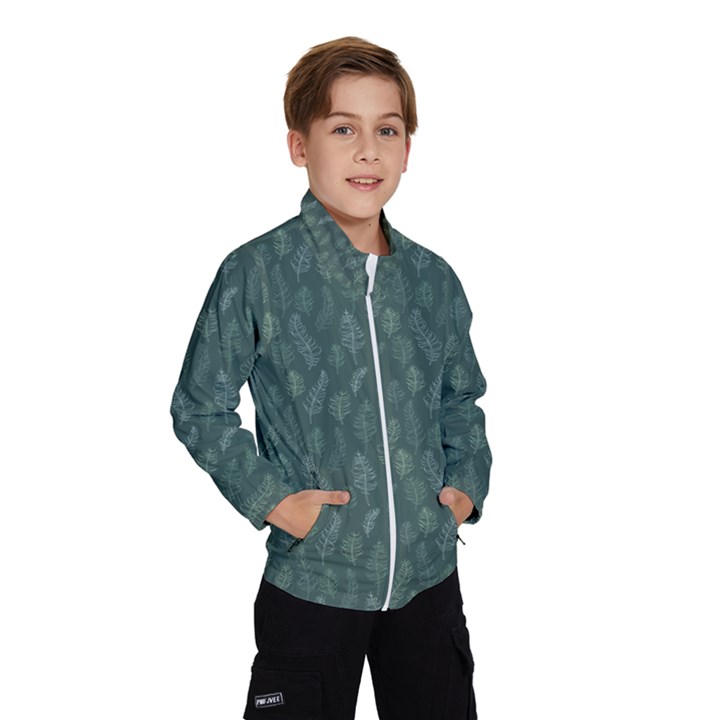Whimsical Feather Pattern, Forest Green Wind Breaker (Kids)