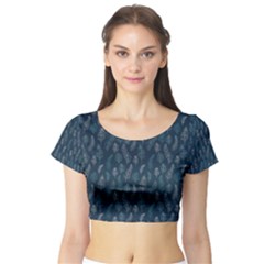 Whimsical Feather Pattern, Midnight Blue, Short Sleeve Crop Top (tight Fit) by Zandiepants