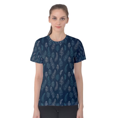 Whimsical Feather Pattern, Midnight Blue, Women s Cotton Tee by Zandiepants