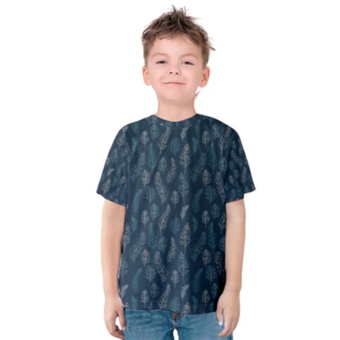 Whimsical Feather Pattern, Midnight Blue, Kid s Cotton Tee by Zandiepants
