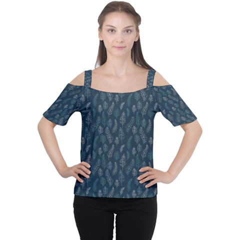 Whimsical Feather Pattern, Midnight Blue, Women s Cutout Shoulder Tee by Zandiepants