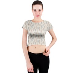 Whimsical Feather Pattern, Nature Brown, Crew Neck Crop Top by Zandiepants