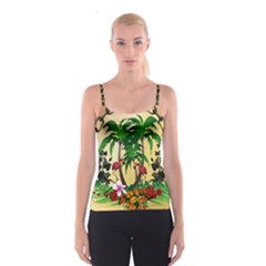 Tropical Design With Flamingo And Palm Tree Spaghetti Strap Top by FantasyWorld7