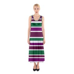 Purple Green Stripes Sleeveless Maxi Dress by BrightVibesDesign