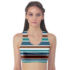 Teal Brown Stripes Sports Bra by BrightVibesDesign