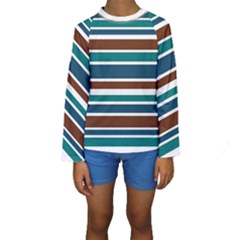Teal Brown Stripes Kid s Long Sleeve Swimwear by BrightVibesDesign