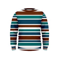 Teal Brown Stripes Kids  Sweatshirt by BrightVibesDesign