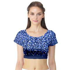 Blue Glitter Rain Short Sleeve Crop Top (Tight Fit)