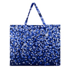 Blue Glitter Rain Zipper Large Tote Bag