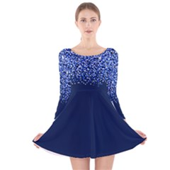 Blue Glitter Rain Long Sleeve Velvet Skater Dress