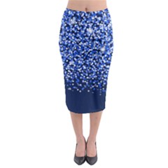 Blue Glitter Rain Midi Pencil Skirt