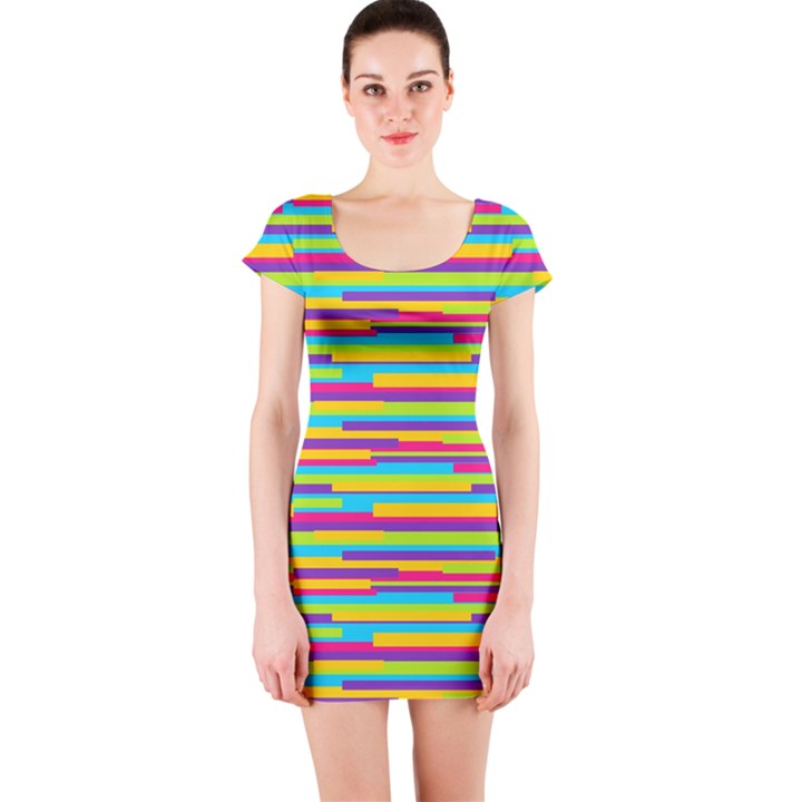 Colorful Stripes Background Short Sleeve Bodycon Dress