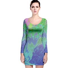 Green Blue Pink Color Splash Long Sleeve Velvet Bodycon Dress by BrightVibesDesign